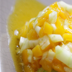 Trio de carpaccio fenouil, mangue et mandarine